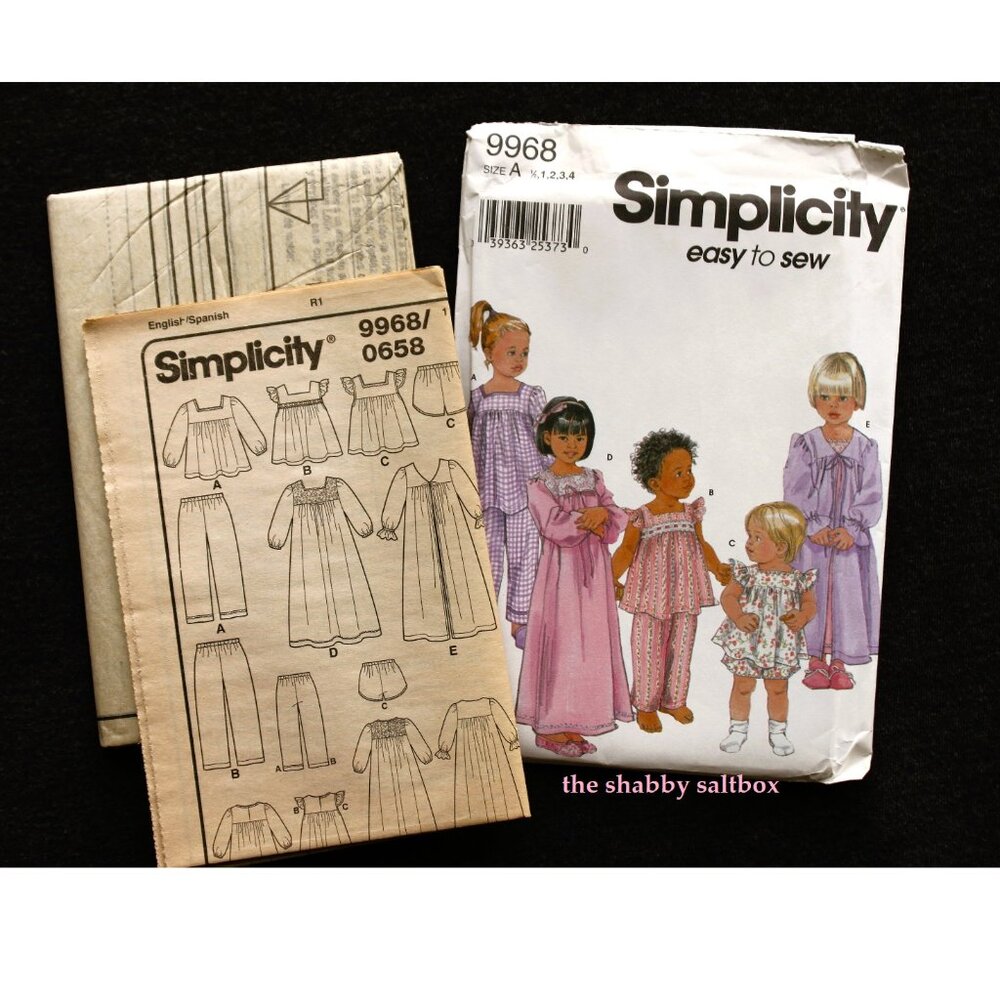 Y2K Simplicity 9968-A Sewing Pattern Toddlers Pajamas Size 1/2, 1, 2, 3, 4 UNCUT